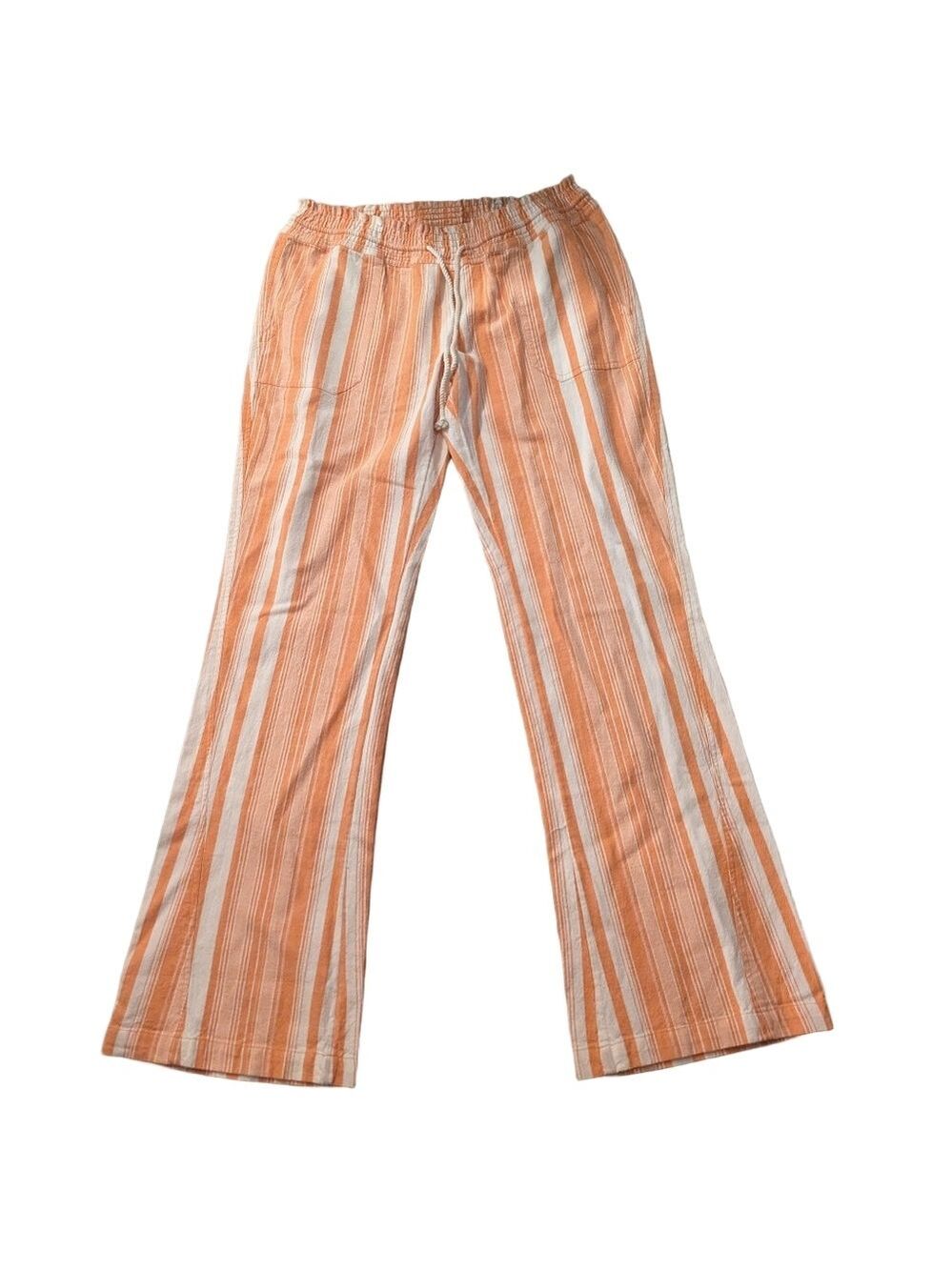 Roxy Orange And White Striped Linen Blend Pants Size Xl